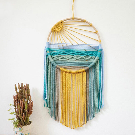 Arazzo Fasi lunari macramé oro azzurro