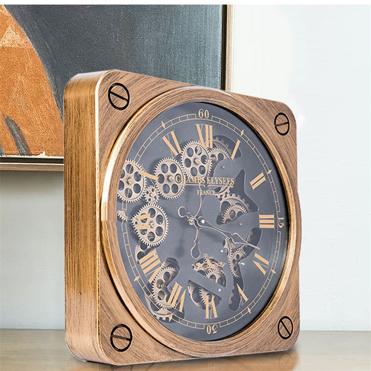 Orologio da parete Ingranaggi quadrato dorato