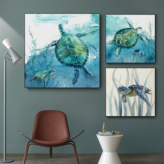 Quadro su tela Due tartarughe acquerello blu-verdi