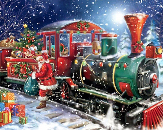 Quadro su tela Albero di natale e babbo natale