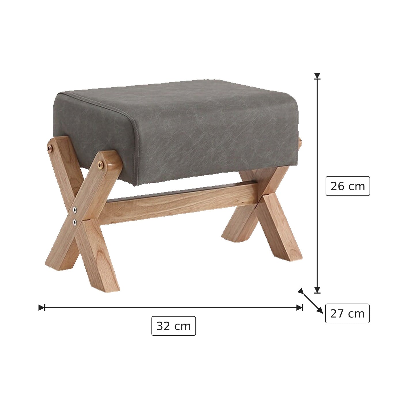Panchetto in Legno Massello - Grigio + Legno 32×26×27 cm
