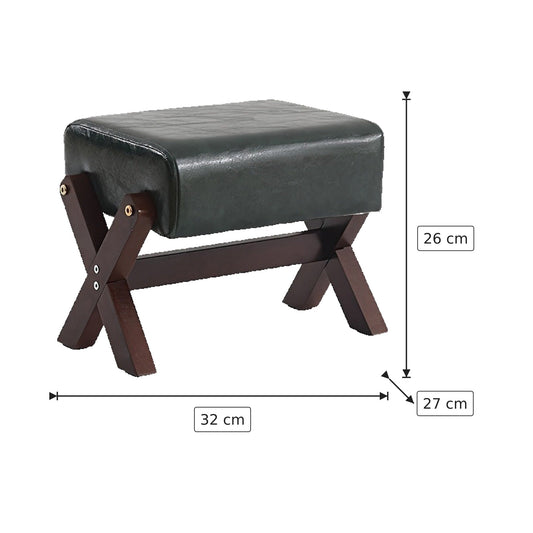 Panchetto in Legno Massello - Verde Scuro + Noce 32×26×27 cm