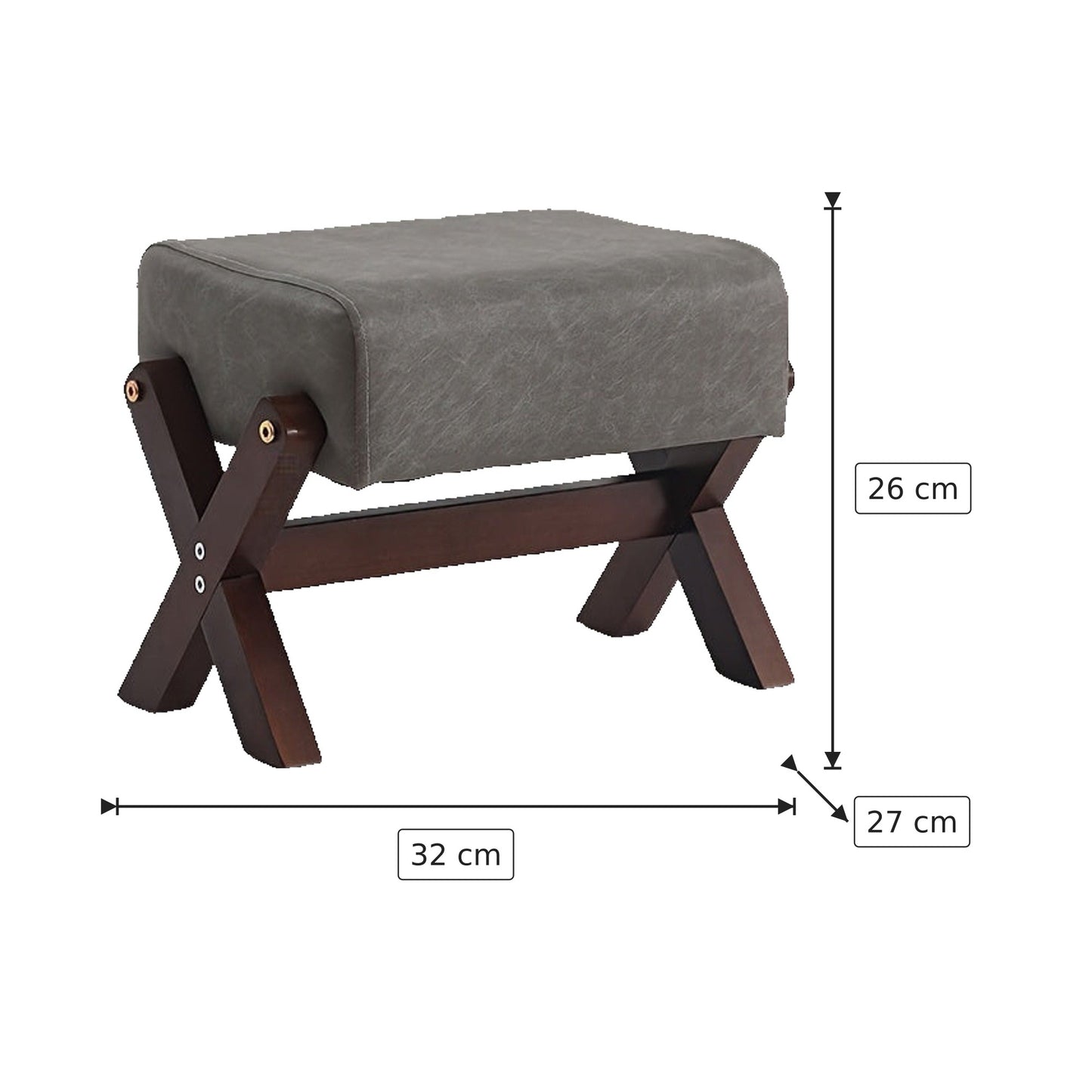 Panchetto in Legno Massello - Grigio + Noce 32×26×27 cm