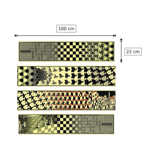 Homage to Escher - Metamorfosi II - 4 pannelli mdf da cm 100x22 cad.