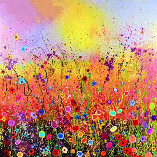 Quadro su tela Campo fiorito multicolore