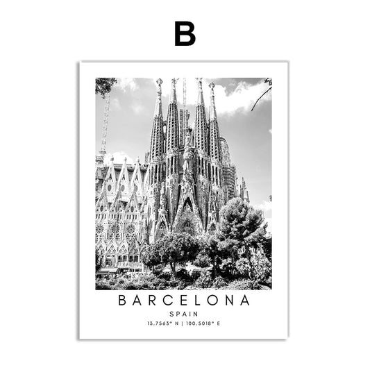 Quadro su tela Skyline città bianco nero