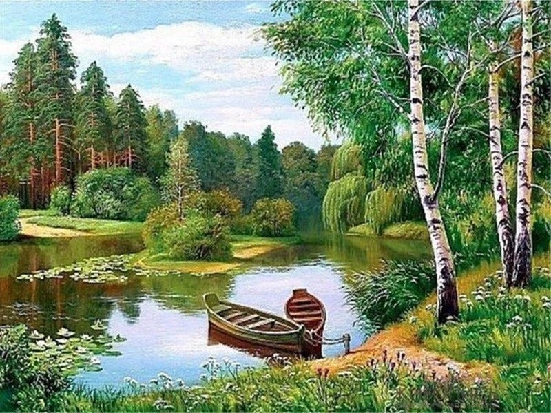 Ricamo Barche sul Lago