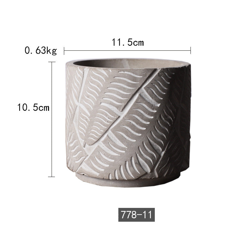 Vaso cemento motivo foglie