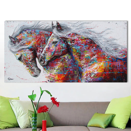 Quadro su tela Due cavalli pop art multicolori