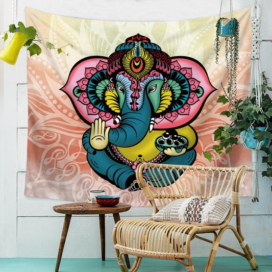 Arazzo Elefante indiano Ganesha blu meditativo