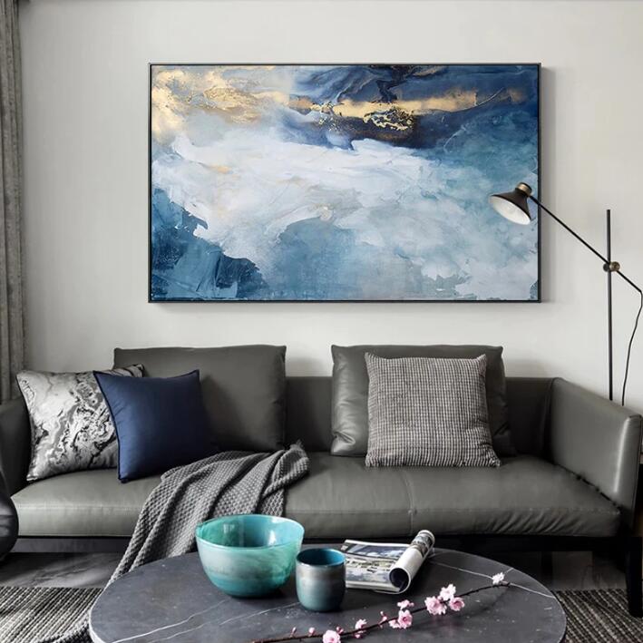 Quadro foglia d'oro blu