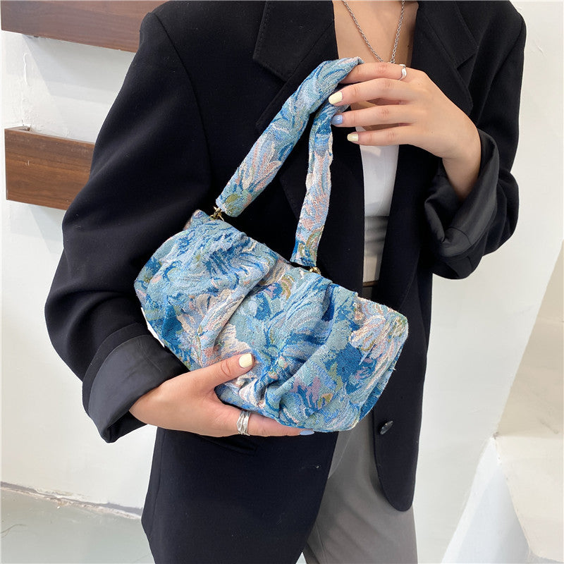 Borsa Spalla Fiori Blu