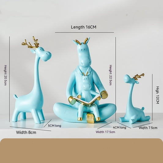 Scultura cervo azzurra con oro decorativo