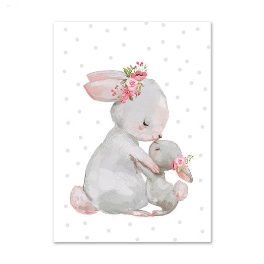 Quadro su tela Composizione animali e bambina