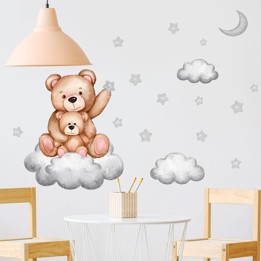 Adesivo murale Orso cartoon con luna e nuvole