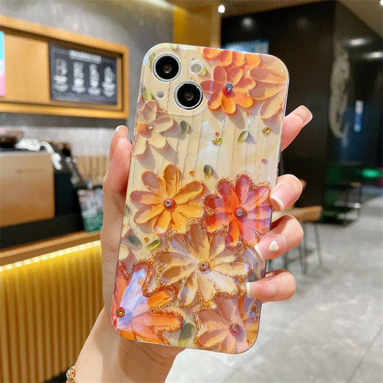 Cover telefono fiori strass giallo