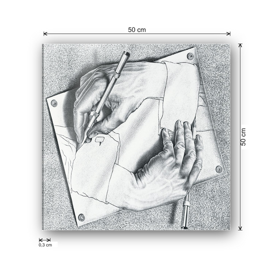 Homage to Escher - Drawing Hands, 1948 cm 50x50 - misure