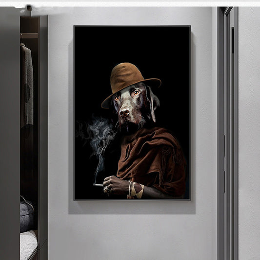 Quadro su tela Cane fumante con cappello