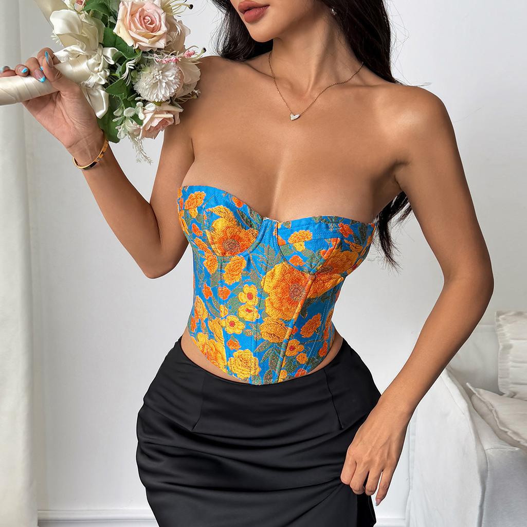 Corpetto bustier retrò ricamato