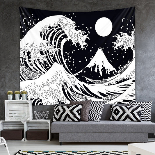 Arazzo Grande Onda Hokusai e luna