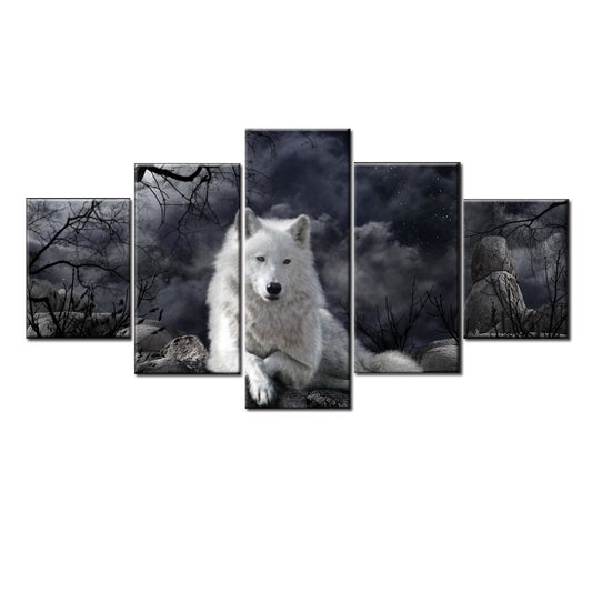 Quadro su tela Lupo bianco viso frontale paesaggio invernale