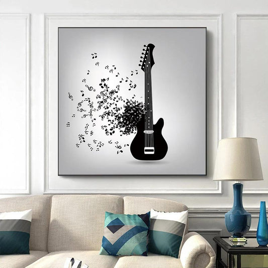 Quadro su tela Chitarre con note musicali