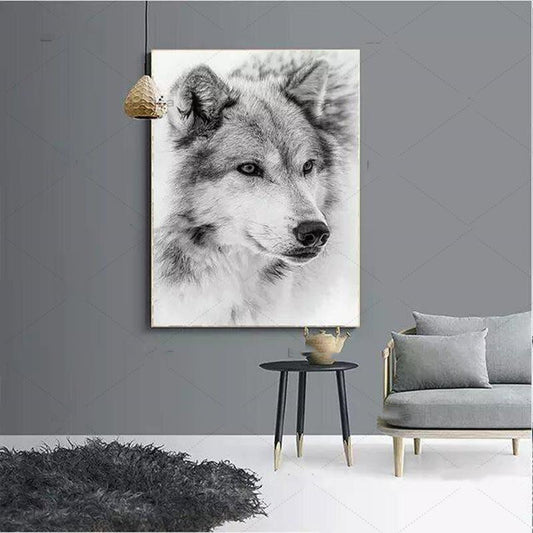 Quadro su tela Lupo in bianco e nero