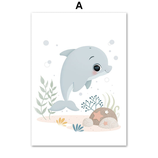 Quadro su tela Animali marini tenere illustrate colorate