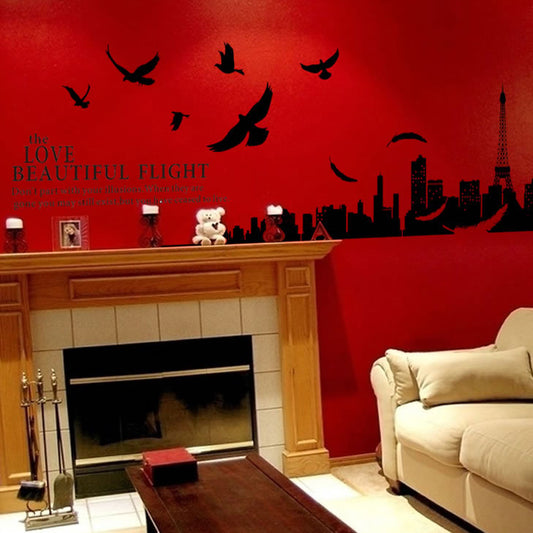 Adesivo murale Skyline Parigi con uccelli