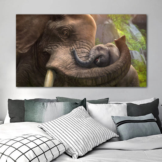 Quadro su tela Elefante madre con piccolo cucciolo
