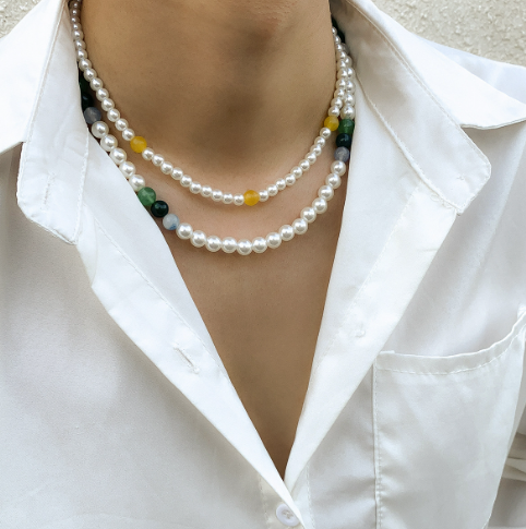 Collana perle bicolore