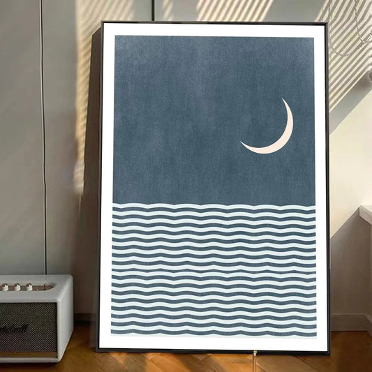 Quadro su tela Luna e onde stilizzate