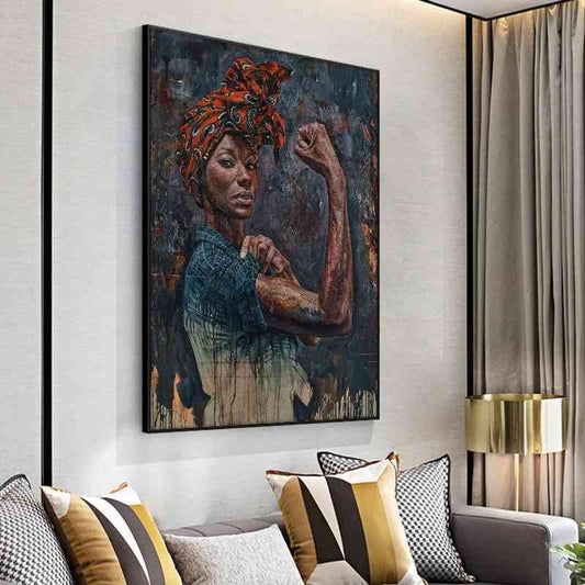 Quadro su tela Donna turbante rosso braccio teso