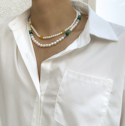 Collana perle bicolore