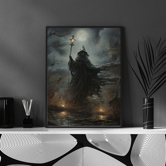 Quadro su tela Figura lanterna bosco oscuro