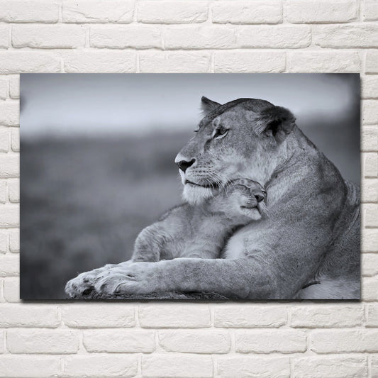 Quadro su tela Leonessa con cucciolo