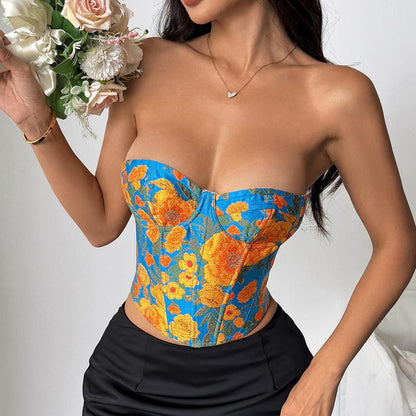 Corpetto bustier retrò ricamato