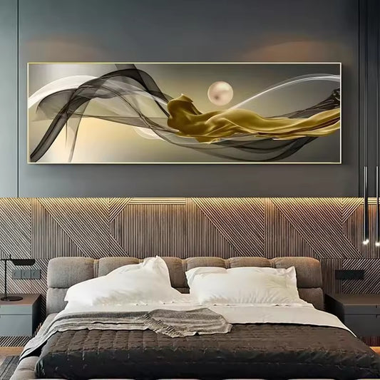 Quadro su tela Forme ondulate astratte oro e nero