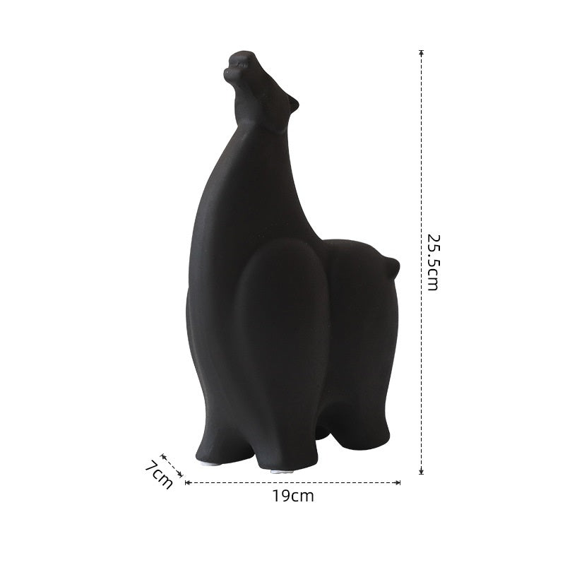 Scultura cavallo in ceramica bianco nero