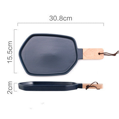 Piatto ceramica con manico in legno