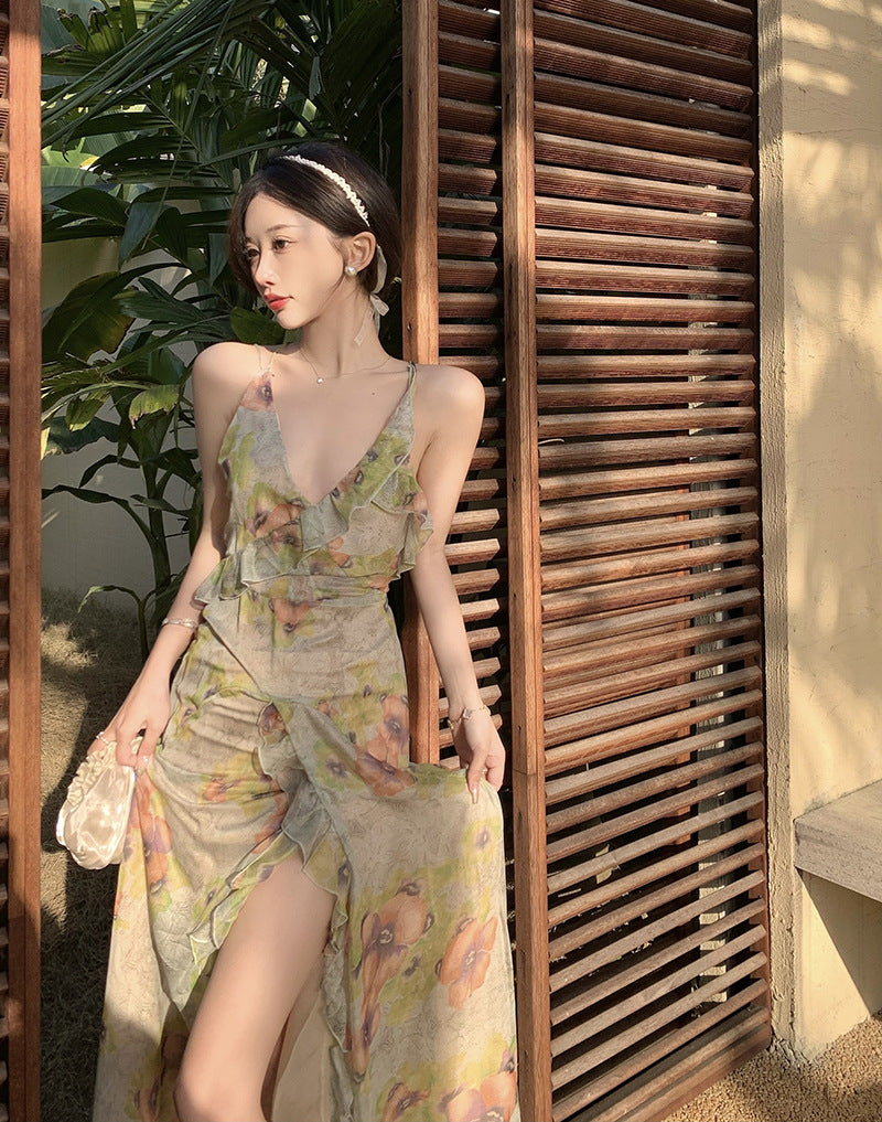 Vestito lungo V fiori vintage