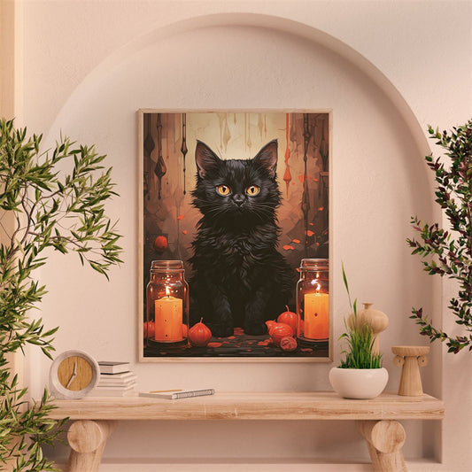 Quadro su tela Gatto nero con occhi gialli