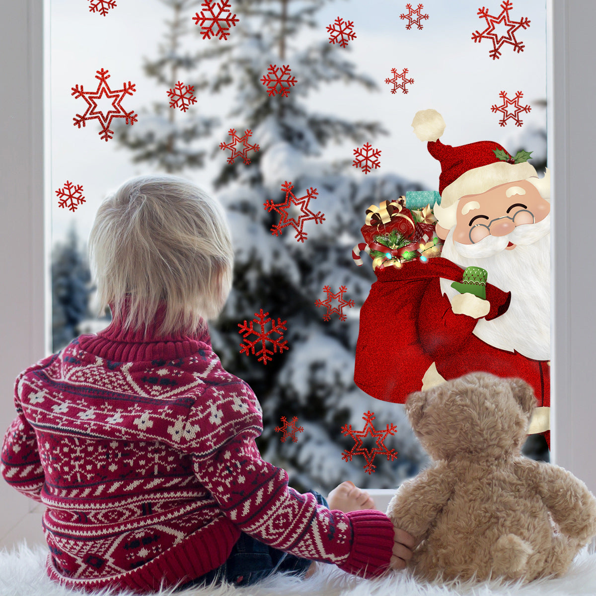 Adesivo murale Babbo Natale e fiocchi di neve