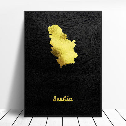 Tela mappa Serbia dorata