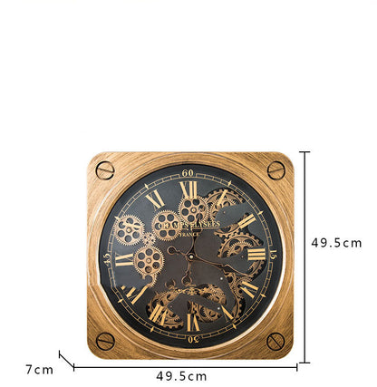 Orologio da parete Ingranaggi quadrato dorato