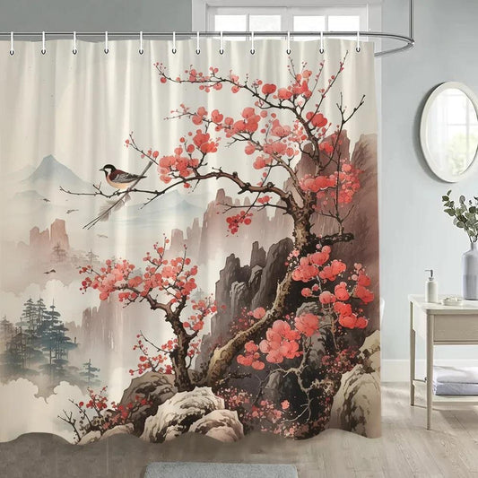 Tenda doccia con fiori e uccelli