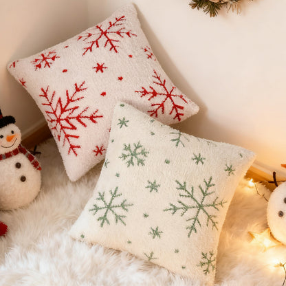 Cuscino bianco ricamato fiocchi neve