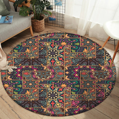 Tappeto rotondo mandala patchwork colorato