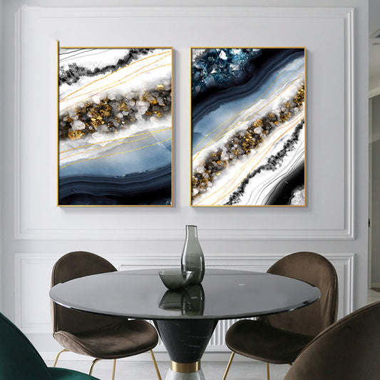 Quadro su tela Onde blu e foglia oro