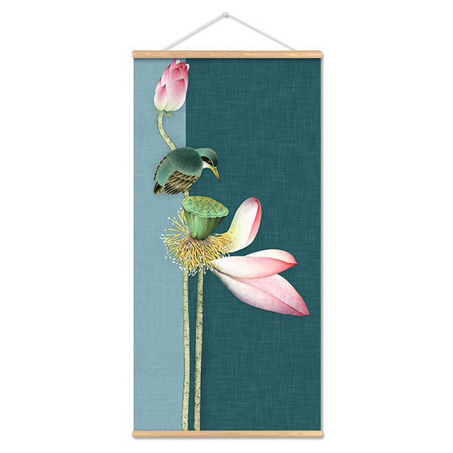 Adesivo murale Acquarello asiatico bamboo fiori